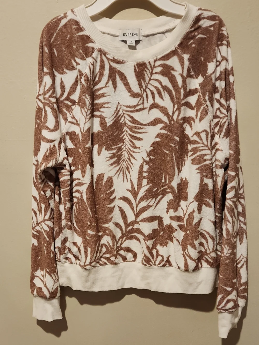 ❤️ EVEREVE TROPICAL PALM RAGLAN FRENCH TERRY SWEATSHIRT, SMALL - Picture 2 of 8